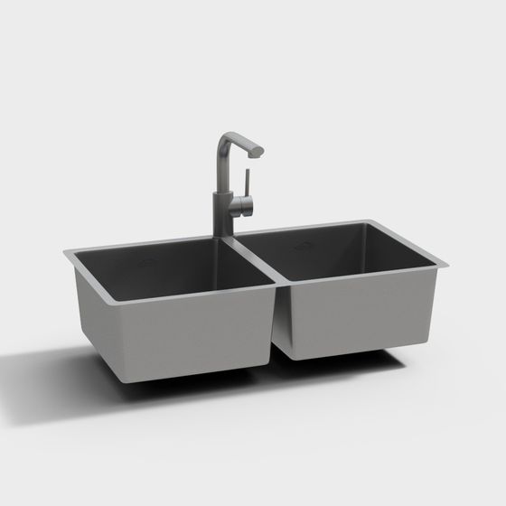 Stylish Double Bowl Sink 3D model for Modern Kitchens