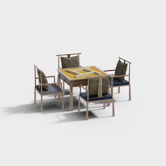 Elegant Mahjong Table and Chair Set 3D model