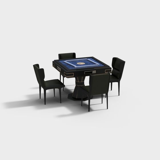 Green Mahjong Table with Chairs 3D Model