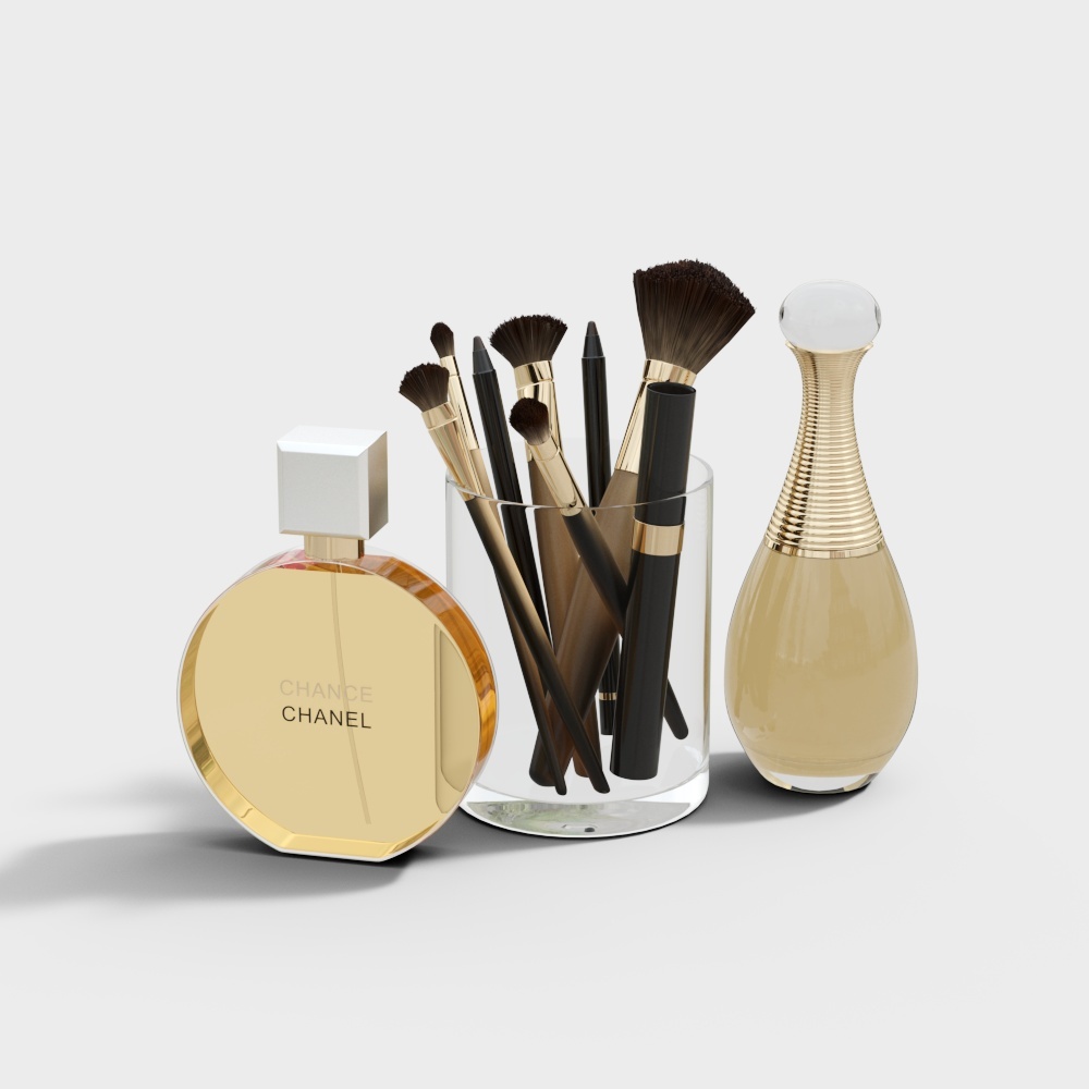 Elegant Gold Perfume Bottle 3D Model – Luxury Glass Design