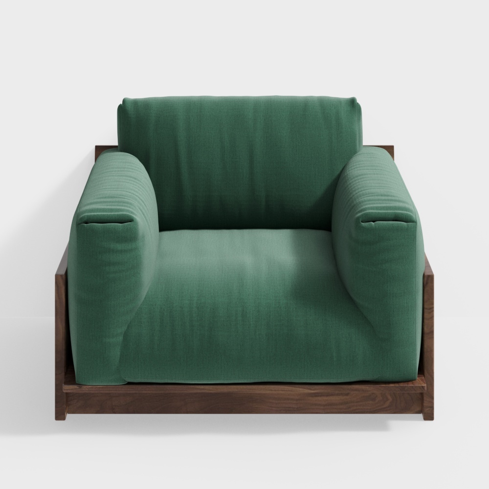 MUMO wood ink flat sofa fabric sofa living room disassembled can enter the elevator solid wood furniture - single black walnut cotton light green