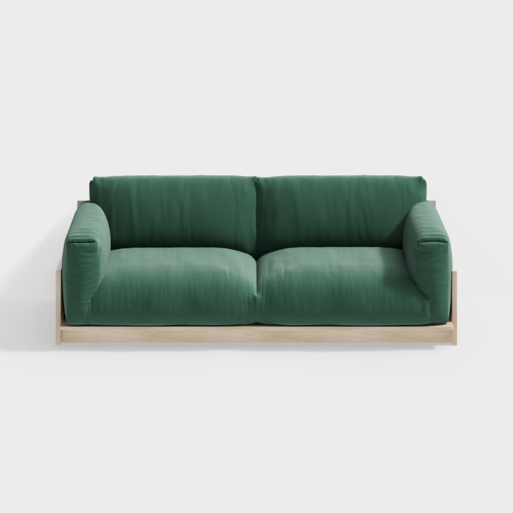 MUMO wood ink flat sofa fabric sofa living room disassembled can enter the elevator solid wood furniture - three people white wax wood pure cotton light green