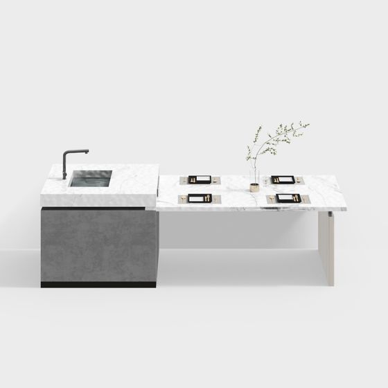 Sleek Minimalist Kitchen Island 3D model
