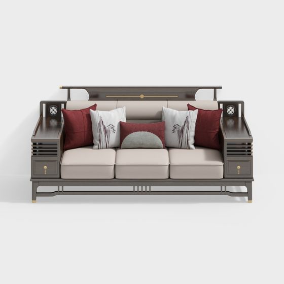 Stylish Eastern-Modern Fusion Sofa 3D model