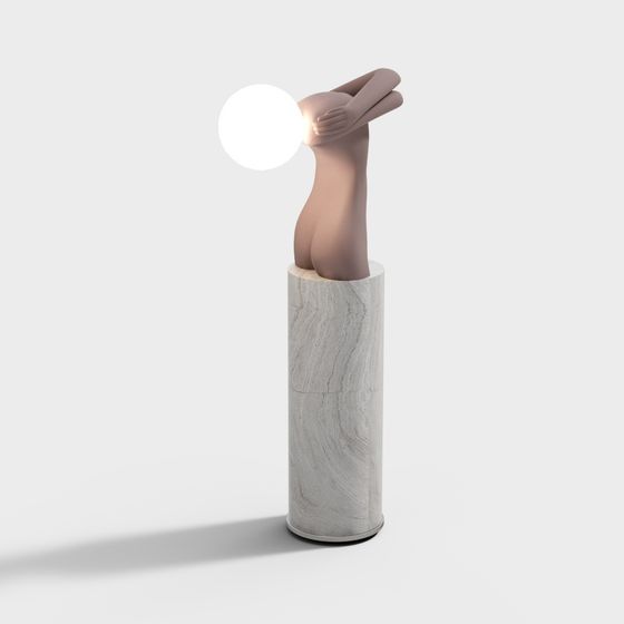 Elegant Marble Column 3D model with Human Sculpture
