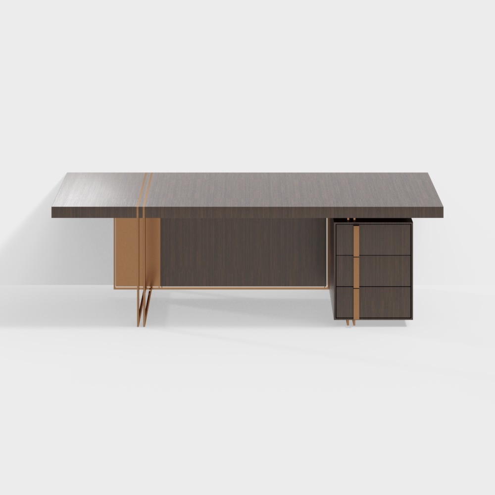 Urban Edge Desk 3D Model – Modern Wood and Gold