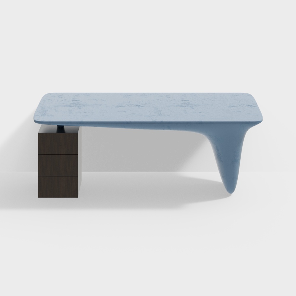 Streamline Coffee Table 3D Model – Sky-Blue Wood Design