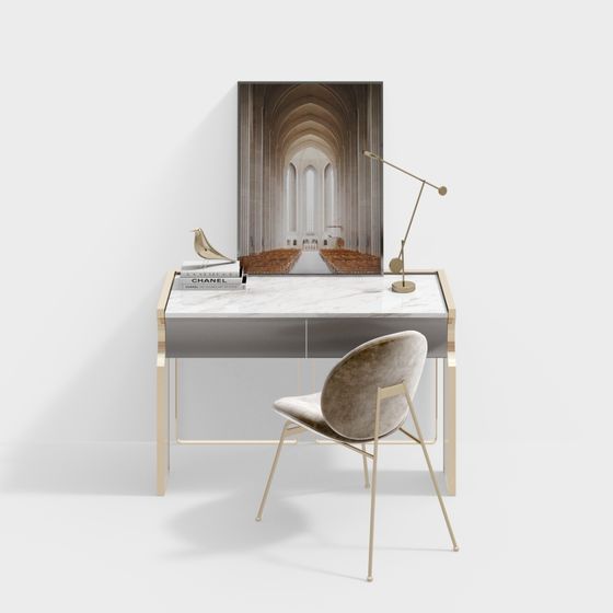 Modern Desk Chair and Make-Up Table Combination in Gray