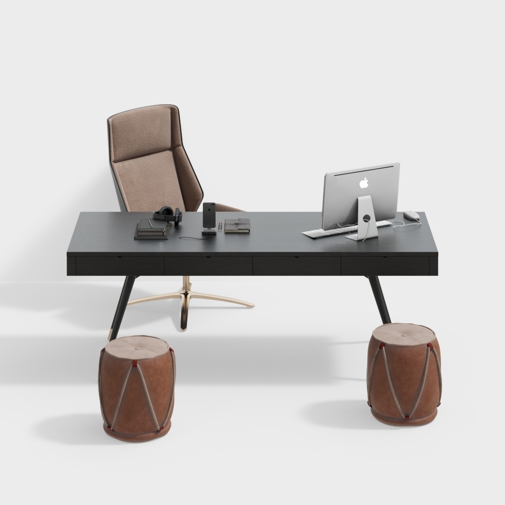 Modern study desk chair combination round stool