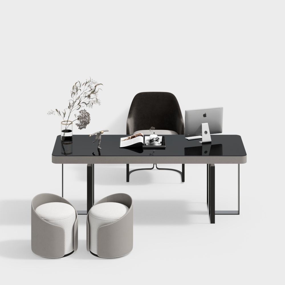 현대 연구 꽃병 둥근 의자 책상 의자 조합