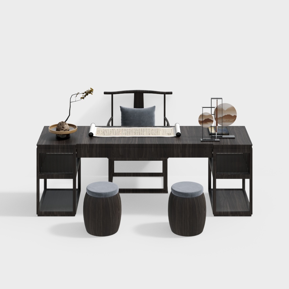 A combination of desks and chairs in the new Chinese study