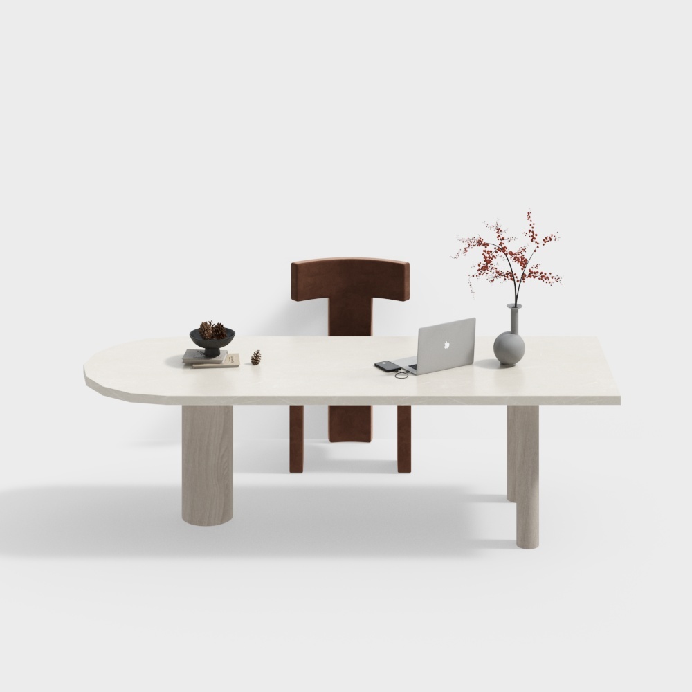 Urban Office Desk 3D Model – Marble and Wood Design