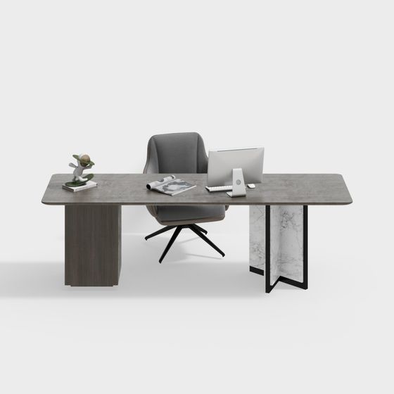 Modern Study Desk Chair 3D Model in Earth Color