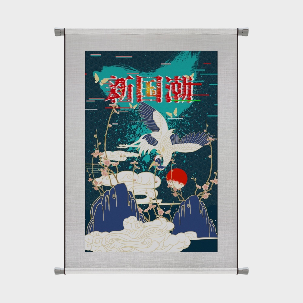 The new Chinese-style national tide poster is decorated with white storks