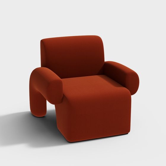 Red Low-Poly Sofa Chair 3D model for Modern Interiors