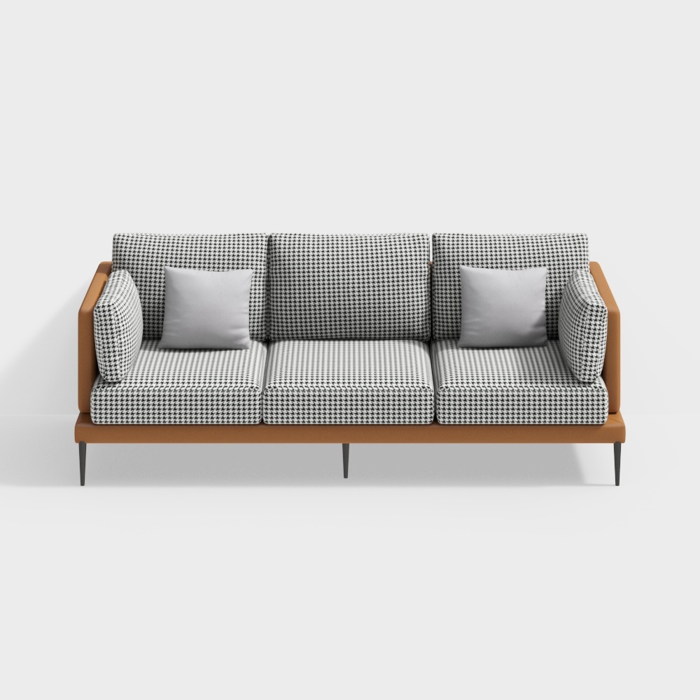 Modern Earth Tone Three-Seater Sofa 3D Model