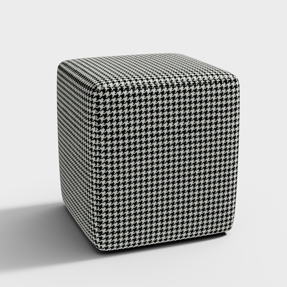 Classic Black and White Checkered Upholstered Stool 3D model