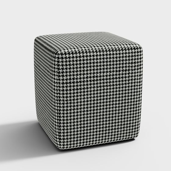 Classic Black and White Checkered Upholstered Stool 3D model