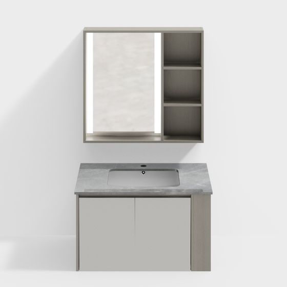 Elegant Gray Bathroom Cabinet 3D model