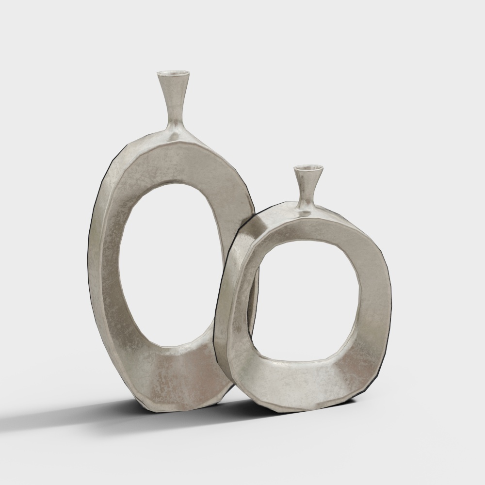 Abstract Circular Vase 3D Model – Textured Gray Design