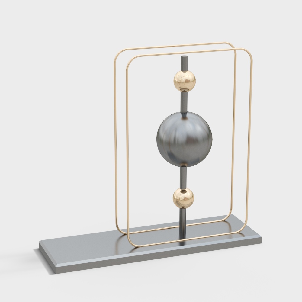 Elegant Geometric Sculpture 3D Model – Low Poly Gold Frame