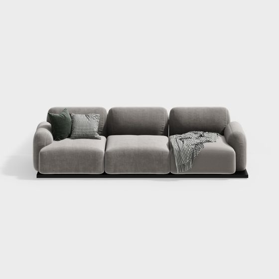 Modern Gray Low-Polygon Sofa 3D model