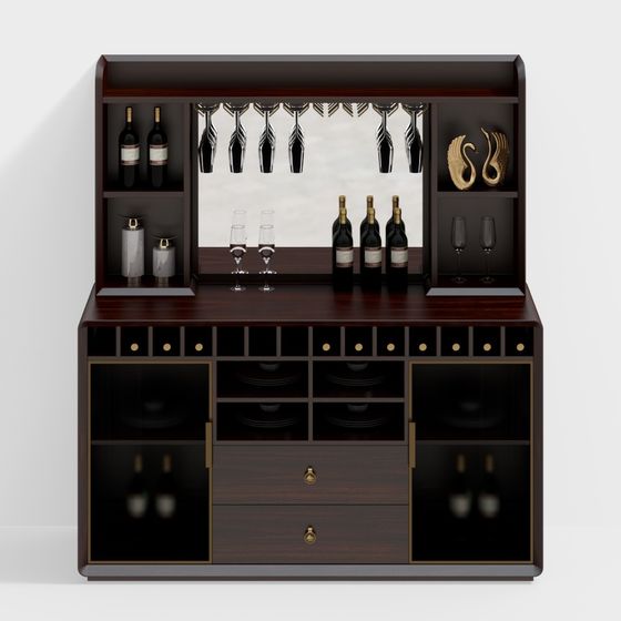 Elegant Low-Poly High-Detail Bar Cabinet 3D model