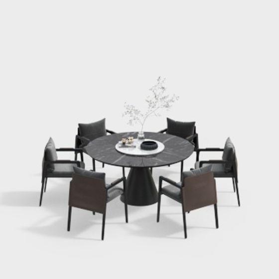 Round Table with Six Chairs 3D model