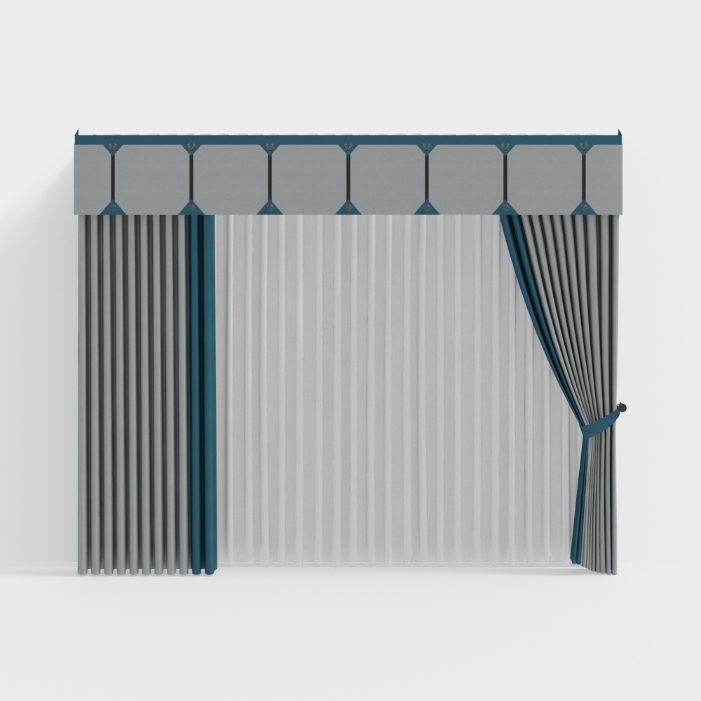 Elegant Gray and Dark Blue Curtain 3D Model