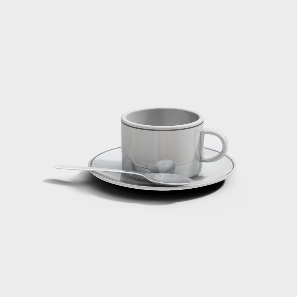Minimalist Coffee Cup Set 3D Model – Ceramic & Silver