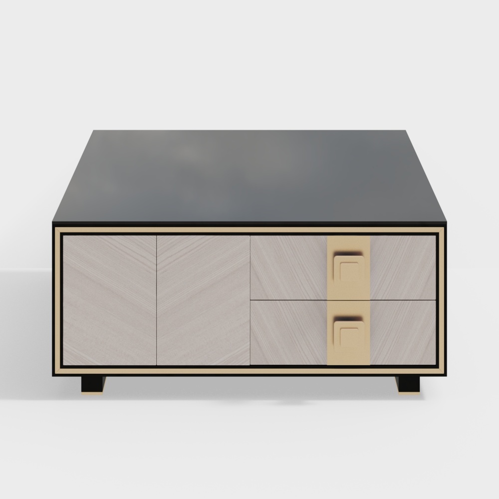 1.1m tempered glass paste wood leather square coffee table-BSFB906A-Fan Chenmei home