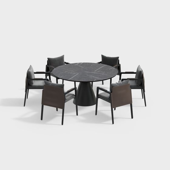 Elegant Low-Poly Round Table and Chairs 3D model