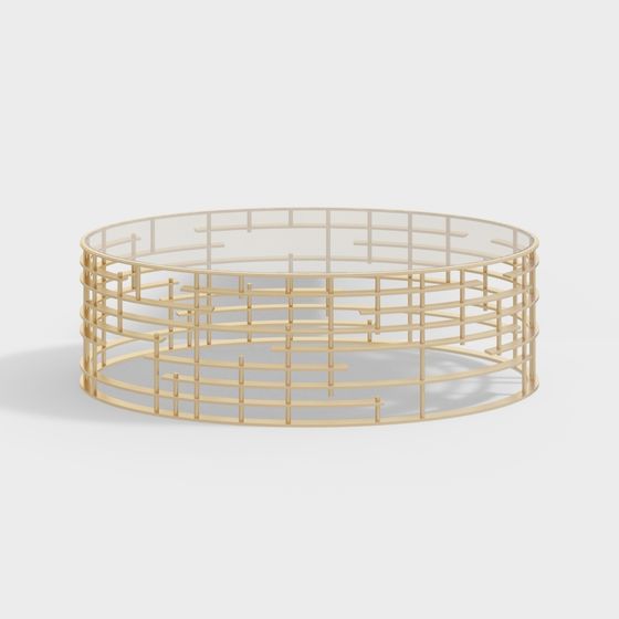 Elegant Round Metal Grid Coffee Table 3D model