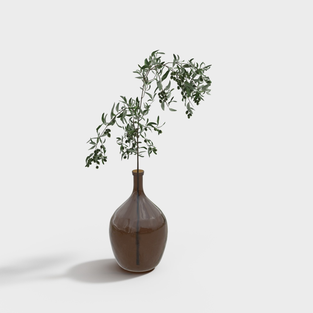 OOOOH Nordic minimalist bottle-shaped hand-made glass landing belly bottle hanging belly horse drunk wood hydroponic - brown C model green leaf ceramic vase