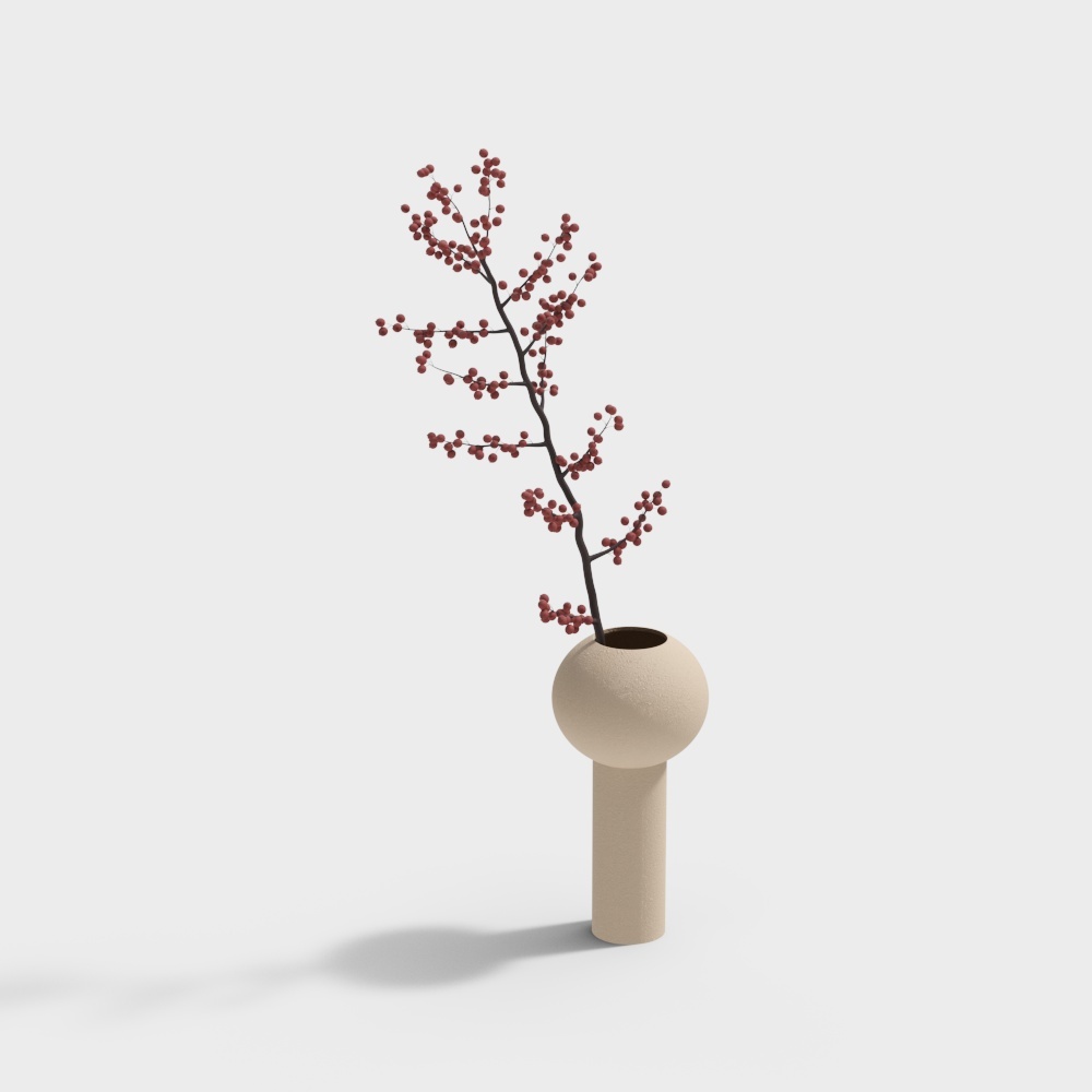 Export Danish tail single-ball ceramic vase small base designer model room hydroponic girl heart color - milk curry color trumpet vase