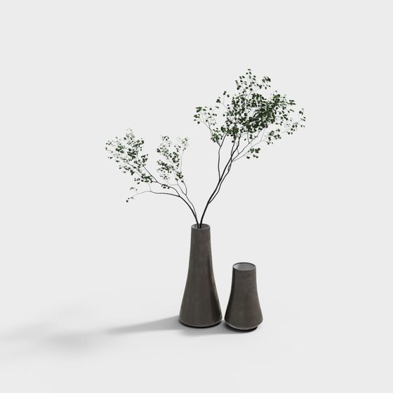 Minimalist Vase with Green Foliage 3D model