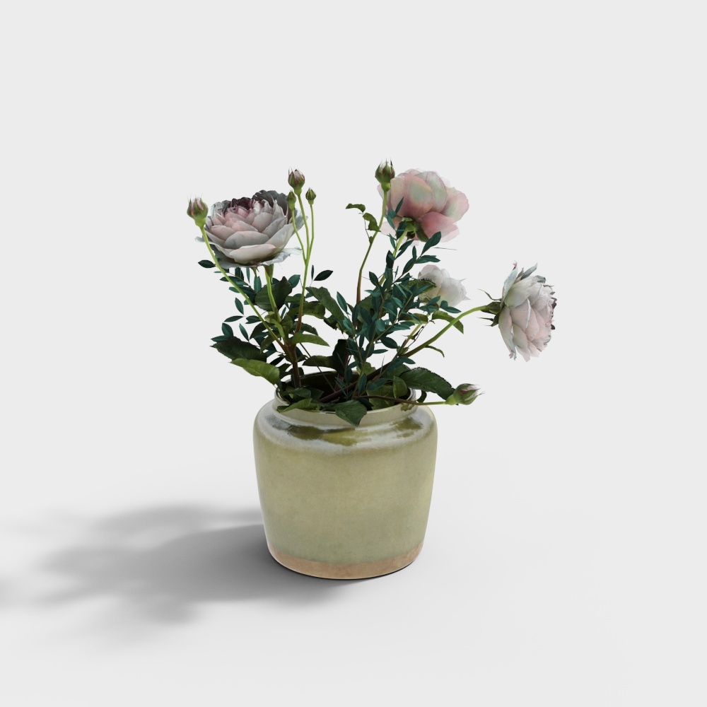 Pink flowers ceramic vase