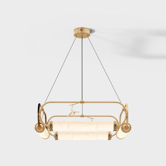 Elegant Gold and Beige Pendant Lamp 3D model