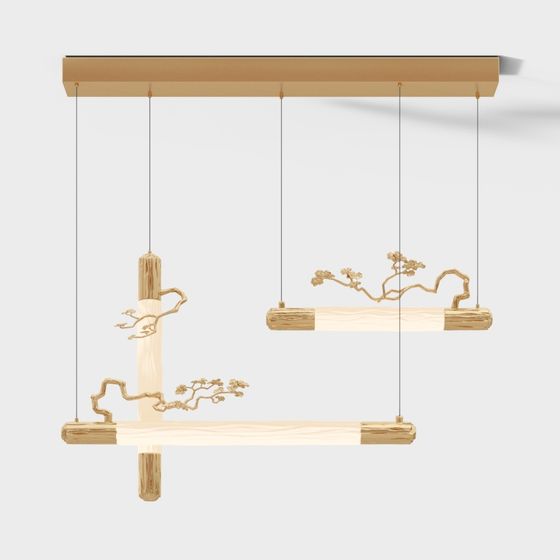 Suspended Wood Art Lamp 3D model for Modern Spaces