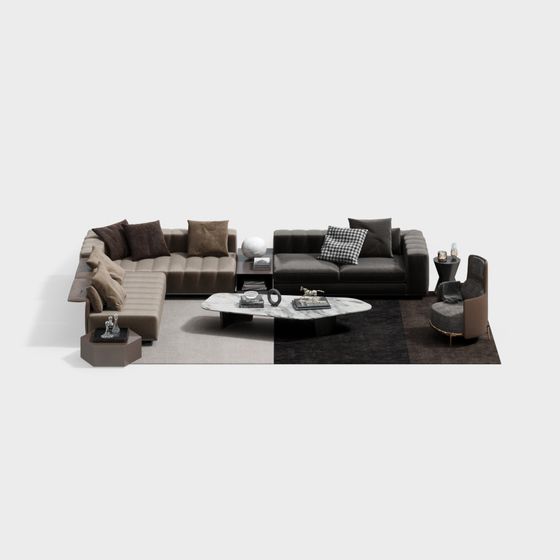 Stylish Low-Poly Sofa Set 3D Model for Contemporary Spaces