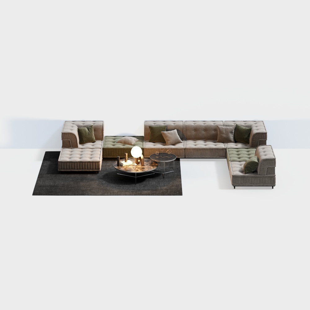 Elegant Low Poly Sofa Set 3D Model – Beige and Brown