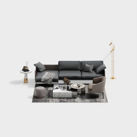 Urban Living Room Low-Poly 3D Model