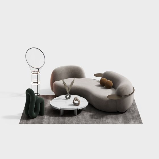 Streamlined Sofa and Decor Set 3D model for Modern Spaces