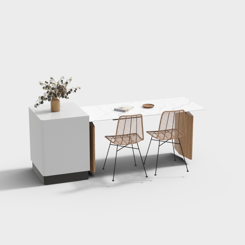 Urban Living Room Corner 3D Model – Marble and Wood Design