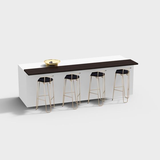 Luxurious Bar Counter and Stool 3D Model