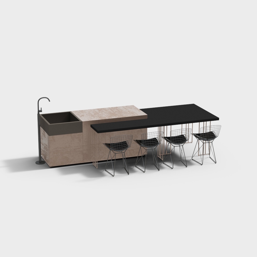 Urban Corner Bar 3D Model – Stone & Metal Design