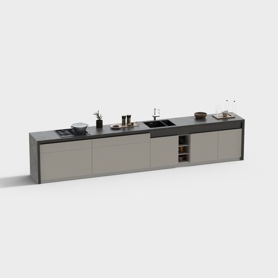 Gray Kitchen Island 3D Model for Modern Kitchens