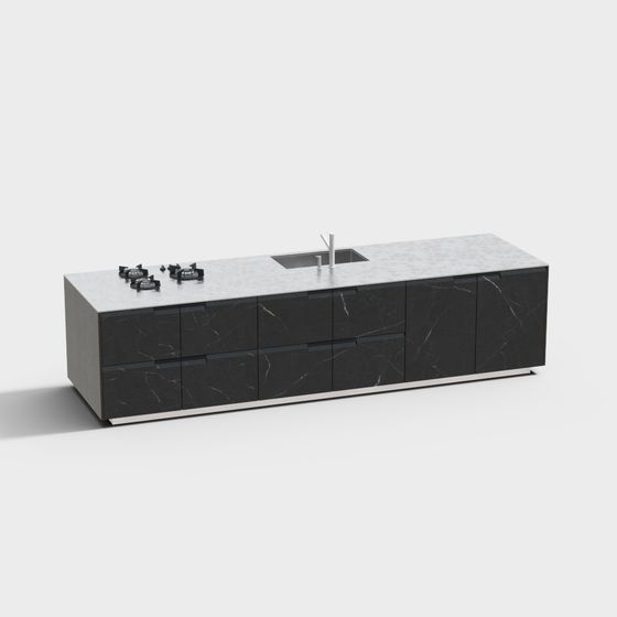 Elegant Black and Gold Kitchen Island 3D model