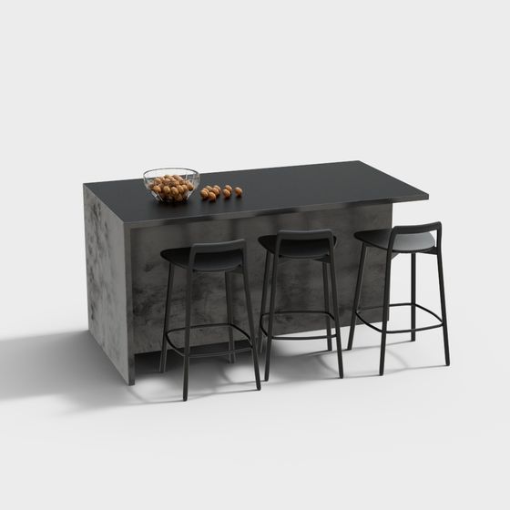 Concrete Bar Counter and Stool Set 3D model