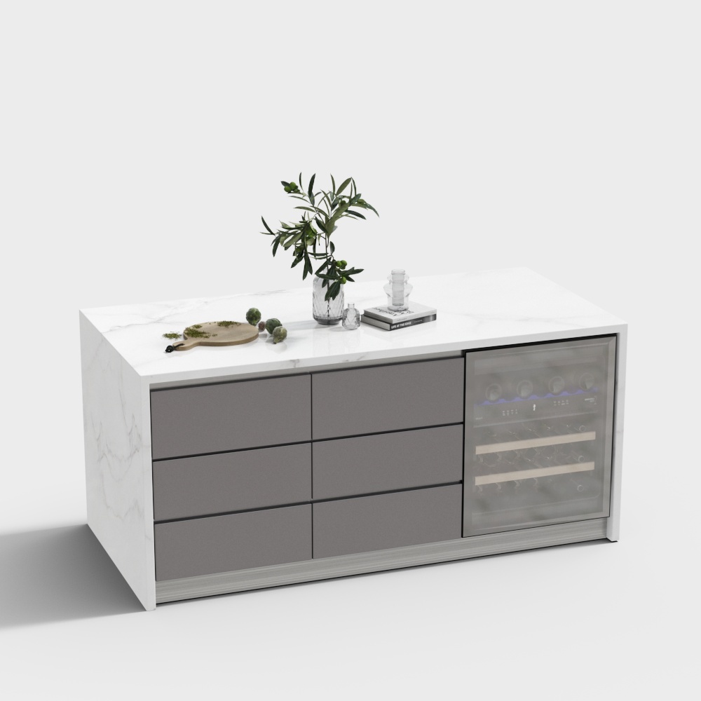 Urban Living Room Bar Cabinet 3D Model – Modern Minimalist Style